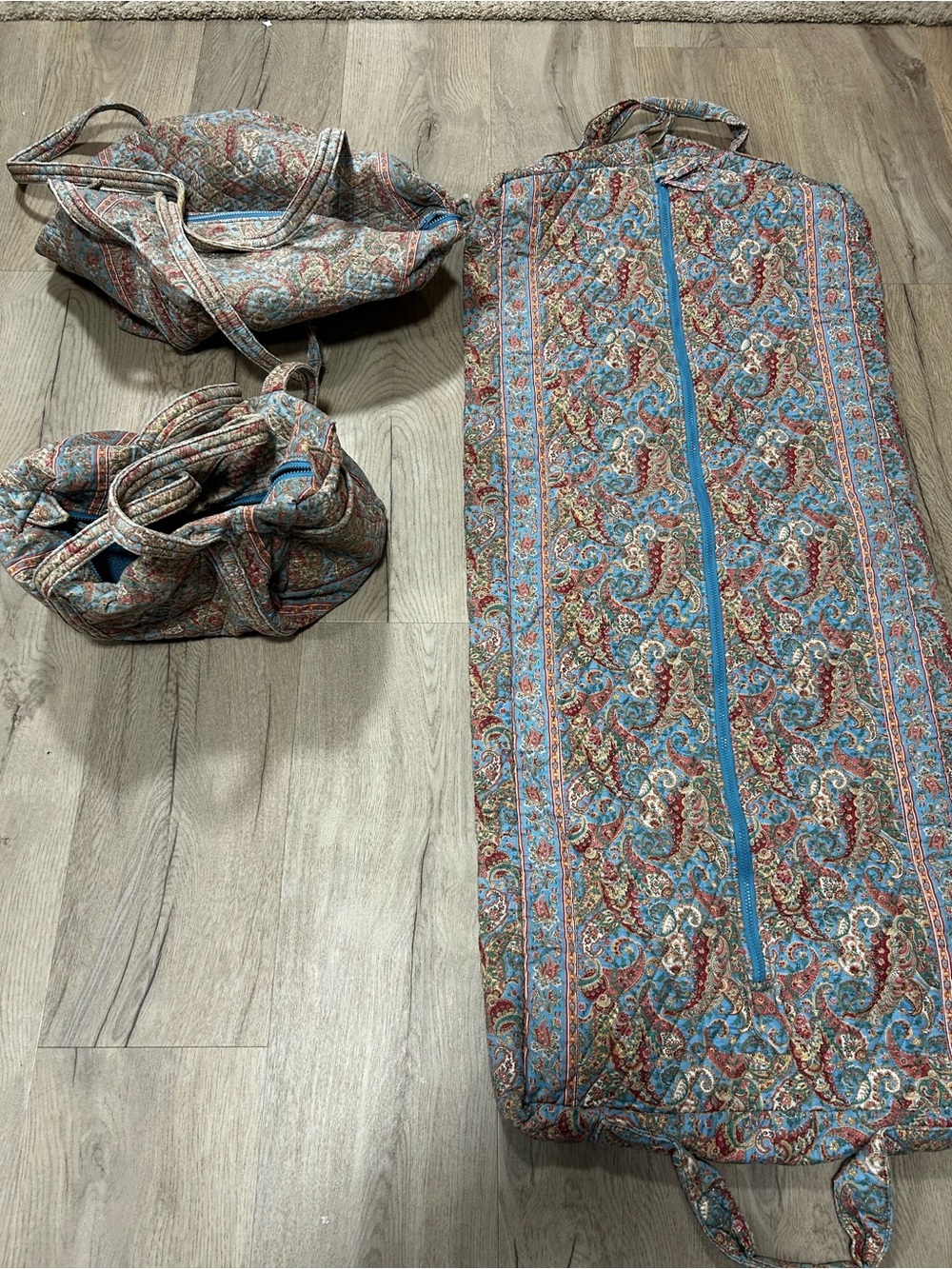 Quilted Paisley Travel Garment Bag and Tote Set - Blue Multi